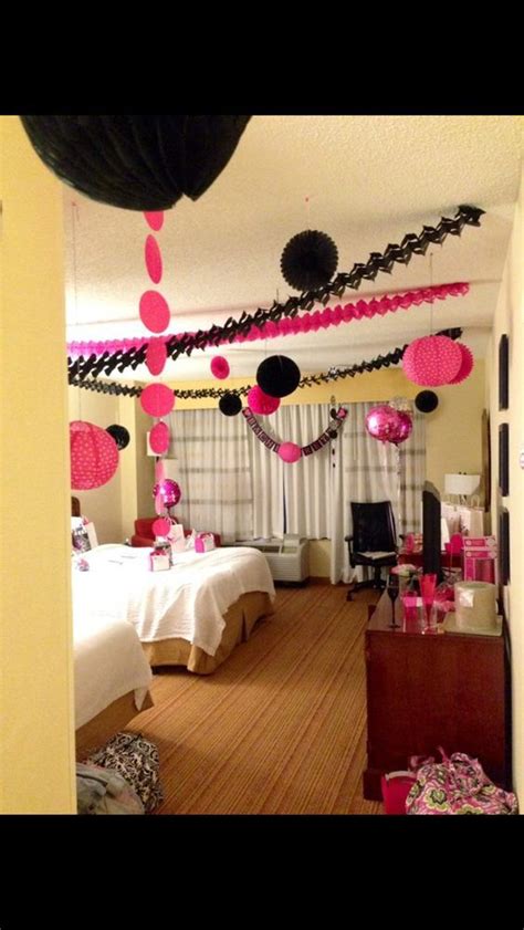 Decorate according to the theme you have chosen for the party or talk to the bride about the style of party she wants and then go from there. Hen Party Decorating The Hens Room | Hotel birthday parties, Bachelorette party, Hotel party