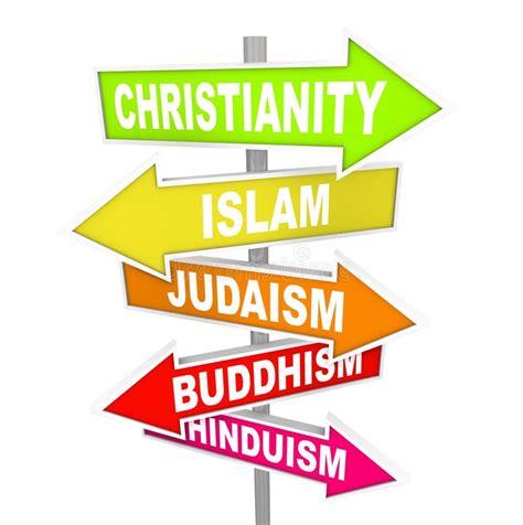 Five Major World Religions On Arrow Signs Stock Illustration