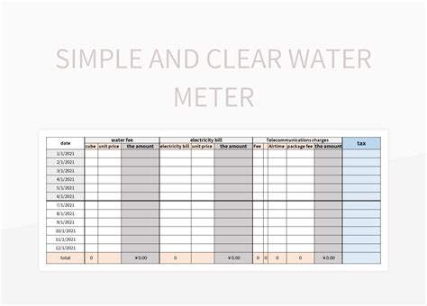 Simple And Clear Water Meter Excel Template And Google Sheets File For