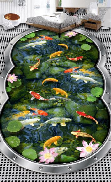 3d Fish Pond Floor Mural Aj Wallpaper