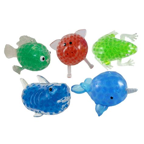 5 Animal Water Bead Filled Squeeze Stress Ball Set Sensory Stress