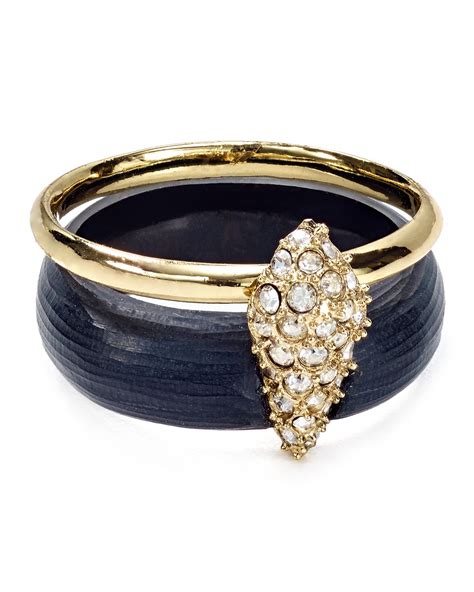 Alexis Bittar Lucite Crystal Encrusted Movable Band Ring In Gold Black