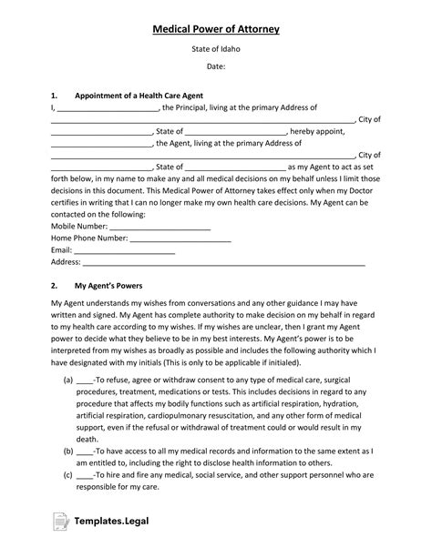 Idaho Power Of Attorney Templates Free Word Pdf And Odt