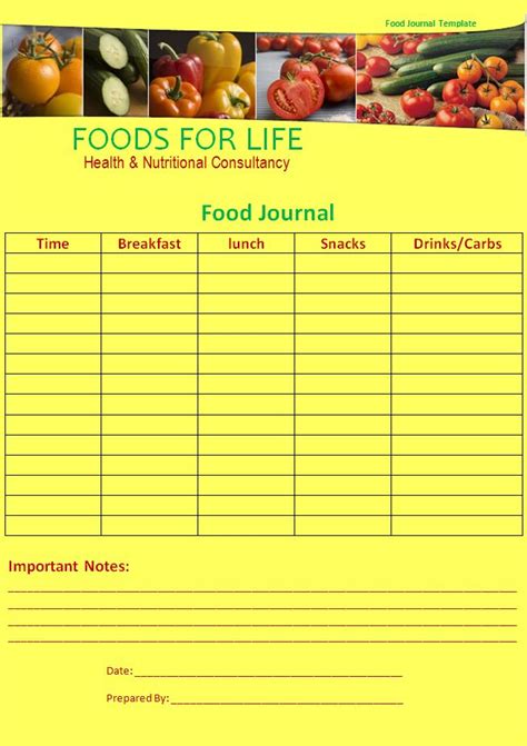 Food Journal Template Free Word Templates
