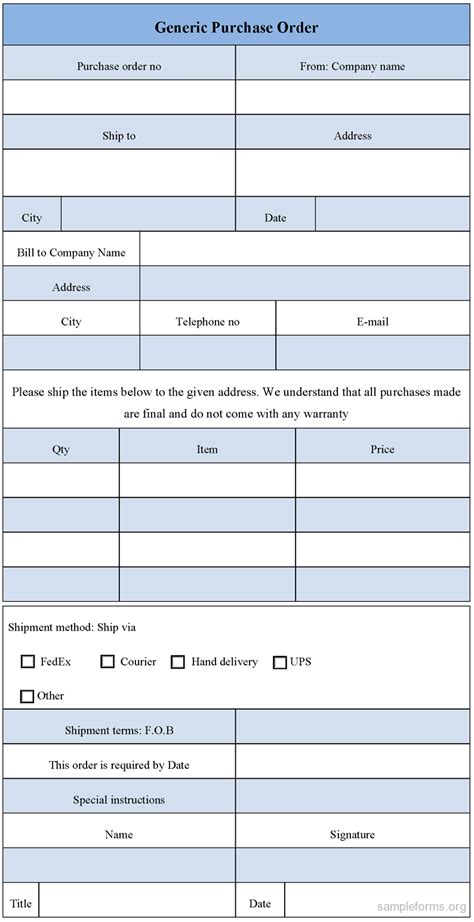 This printable work order form specifies the job hours materials. 4 Best Images of Printable Generic Order Forms - Free ...