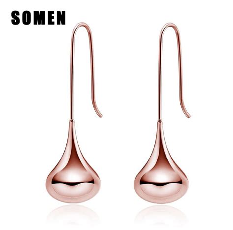 Polished Stainless Steel Drop Earrings Women Rose Gold Classic Smooth