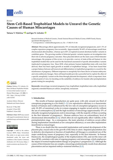 Pdf Stem Cell Based Trophoblast Models To Unravel The Genetic Causes