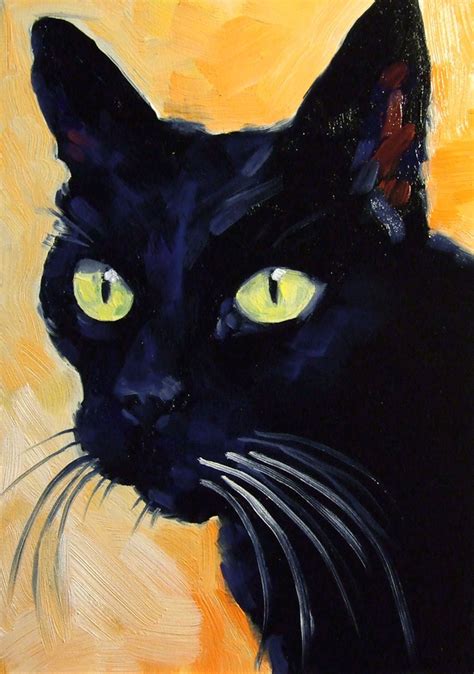 Black Cat Original Oil Painting Goth Halloween Witch Art Ebay Cat