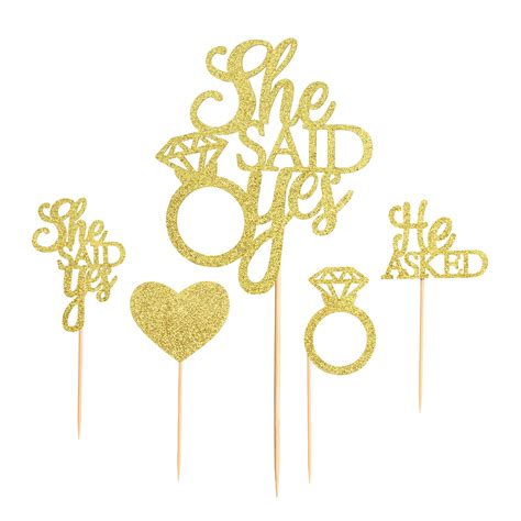 Buy Ercadio Pack Gold He Asked She Said Yes Cupcake Toppers With She Said Yes Cake Topper