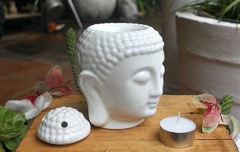 Ceramic Buddha Oil Burner White Cm Hello Indigo Halo