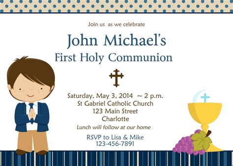 First Holy Communion Invitation Boys First Communion