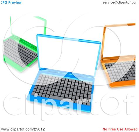 Clipart Illustration Of Green Blue And Orange Laptop Computers With