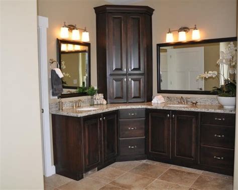 When installing, many homeowners will create a deep toe. Corner Double Vanity | Houzz