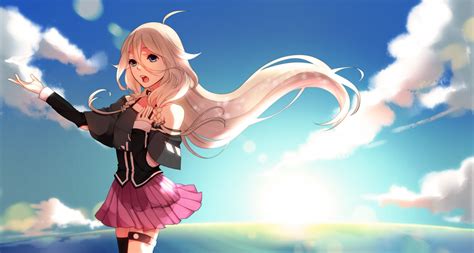 Wallpaper Anime Girls Ia Vocaloid Pink Hair Skirt Long Hair Blue