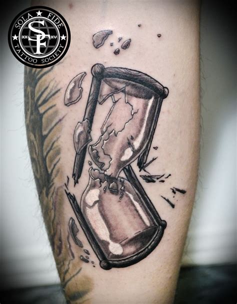 Broken Hourglass Tattoo Black And Gray Tattoo Sola Fide Tattoo Society Hourglass Tattoo Grey