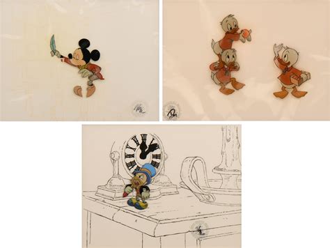 Lot Three Walt Disney Animation Cels Of Mickey Mouse Jiminy Cricket