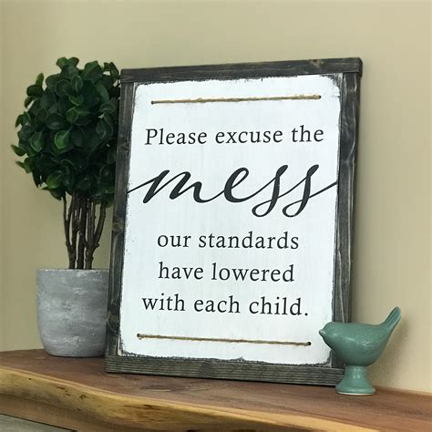 Please Excuse Our Mess Funny Wood Sign Distressed Framed Etsy
