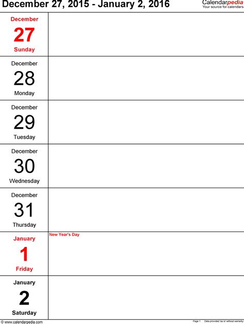 5 Day Calendar Template Word