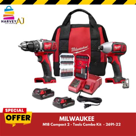 Milwaukee M18 Li Ion Compact Cordless Power Tool Set 12in Drill