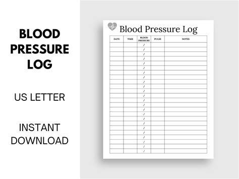 Printable Blood Pressure Log Blood Pressure Tracker Printable Etsy