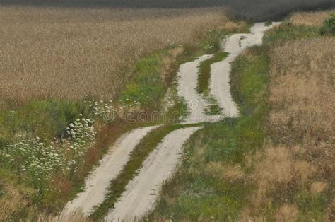 A Country Road Through Farmland Sandy Hills On The Way Stock Photo