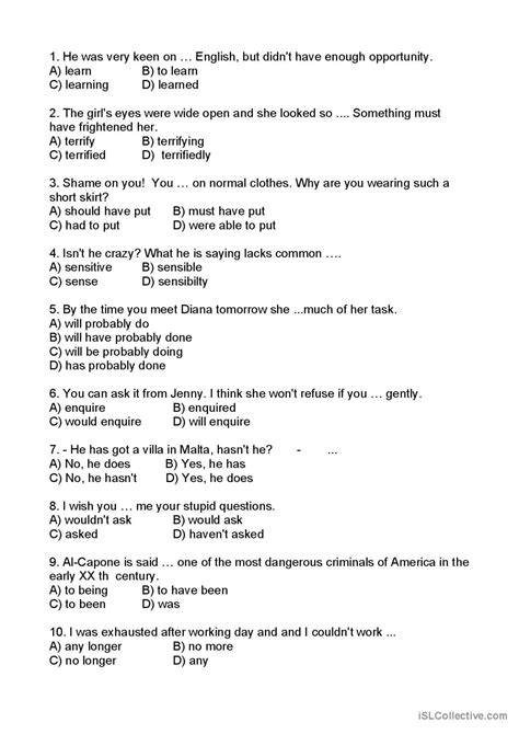 Grammar And Vocabulary Test English Esl Worksheets Pdf And Doc