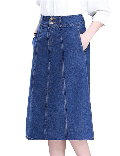 Tanming Womens Vintage High Waist Denim Skirt Midi Jean Skirts With Pockets Shorts Outfits