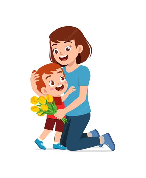 Premium Vector Little Kid Give A Flower To Mother