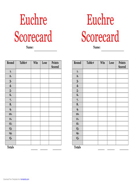 Printable Euchre Score Cards Printable Word Searches