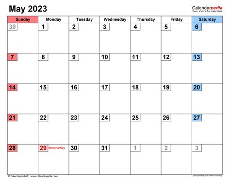 May 2023 Calendar Templates For Word Excel And Pdf
