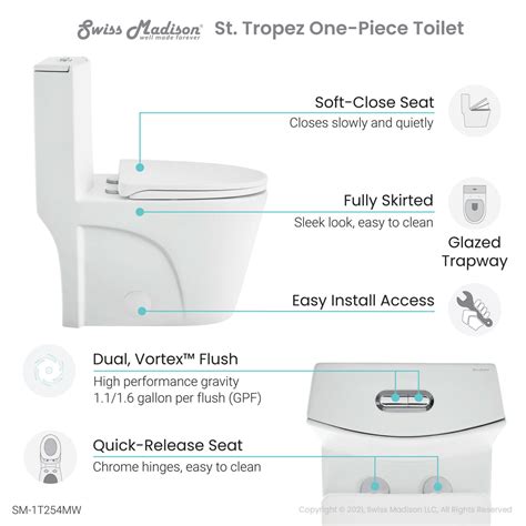 St Tropez One Piece Elongated Toilet Vortex™ Dual Flush In Matte Whit