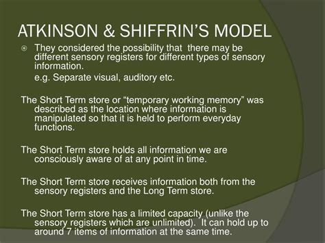Not all information, whether it appears important at the time or not, ends up in. PPT - Models of memory PowerPoint Presentation, free ...