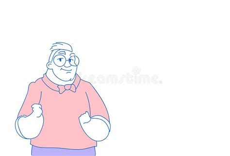 Overweight Casual Man Wearing Glasses Male Character Portrait Sketch