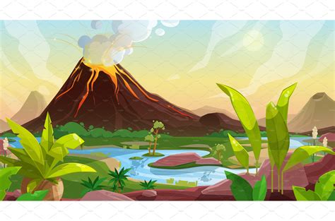 Volcano Eruption Cartoon Background Masterbundles