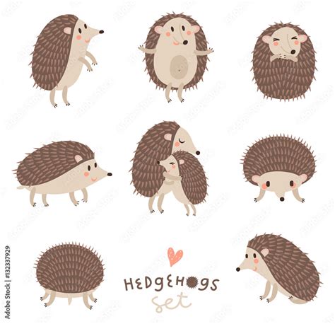 Vector Set Of Cute Hedgehogs Stock Vector Adobe Stock