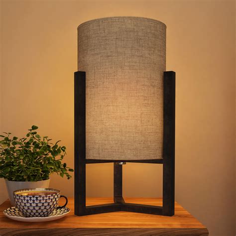 Cylinder Lamp With Column Wood Base Modern Desk Light With Led Bulb By