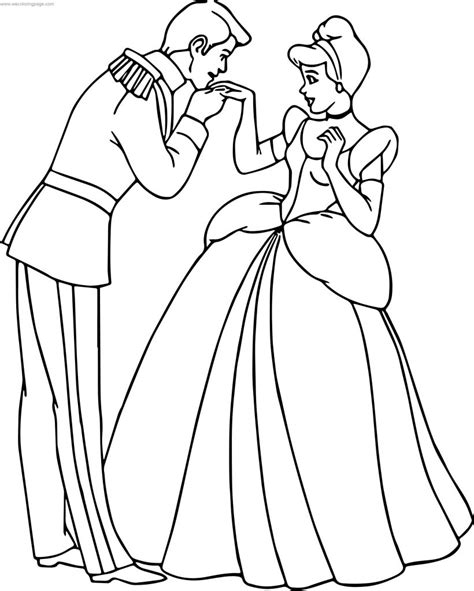 Cinderella And Prince Charming Kiss Hand Coloring Pages