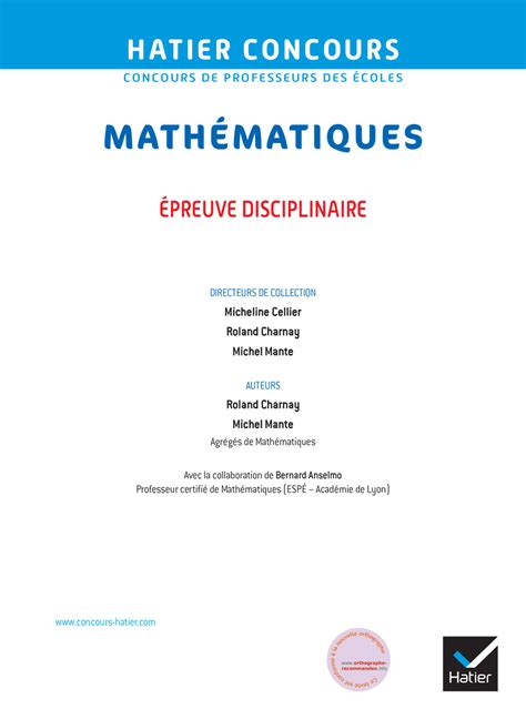 Mathématiques CRPE 2022 Epreuve écrite d admissibilité hachette fr