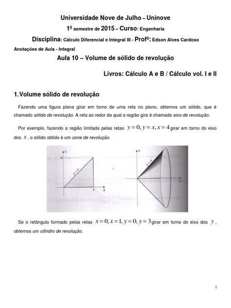 Volume De Sólido De Revolução Integrante Cálculo