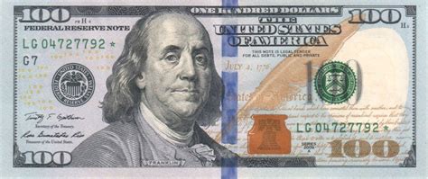 Us 100 Dollar Bill Obverse Design Benjamin Franklin Declaration Of