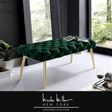 Bedroom furniture beds bedroom sets headboards bed frames dressers & chests nightstands armoires & wardrobes mattresses kids beds. Nicole Miller Shannyn Hunter Green/Gold Velvet Bench with ...