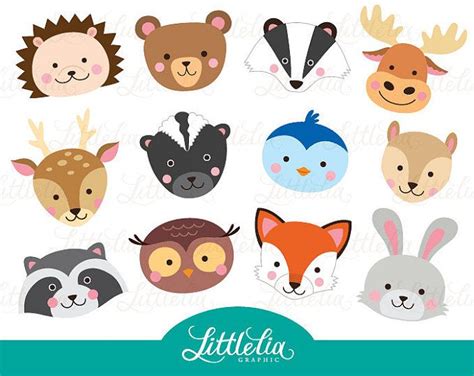 Woodland Animal Faces Clipart Photo Booth Masks Baby Shower In 2021