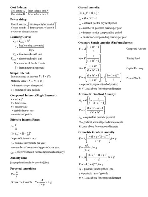 If a company has a budget of $100 and can only undertake one of three projects, it could pick the project. Engineering Economics Formula Sheet | Internal Rate Of ...