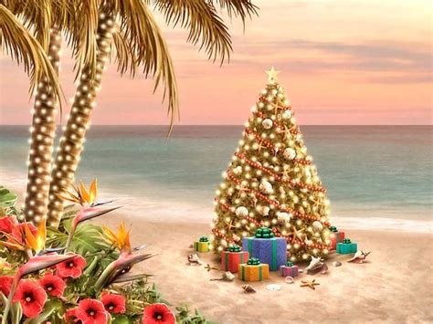 1290x2796px 2k Free Download Christmas Tree On The Beach Christmas