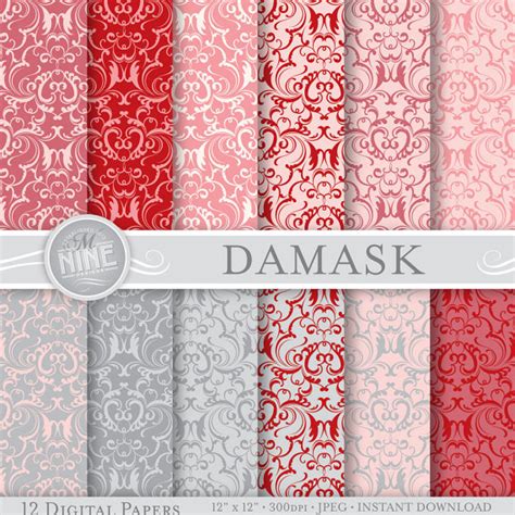 Damask Digital Paper Romance Damask Printable Pattern Print Damask
