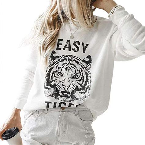 MOOSLOVER Women Tiger Print Novelty Sweatshirt Casual Long Sleeve Loose