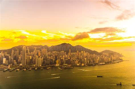 Beautiful Colorful Sunset In Hong Kong City Skyline Editorial Image