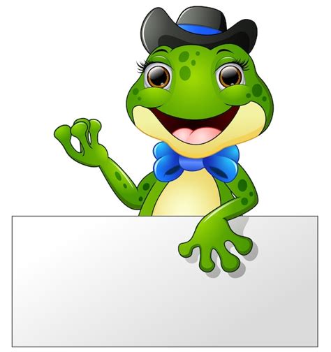 Premium Vector Happy Frog Cartoon Holding Blank Sign