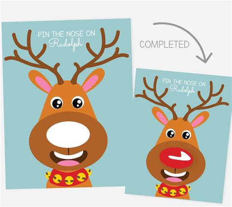 Kids Pin The Nose On Rudolph Reindeer Print Download Game Wall Etsy