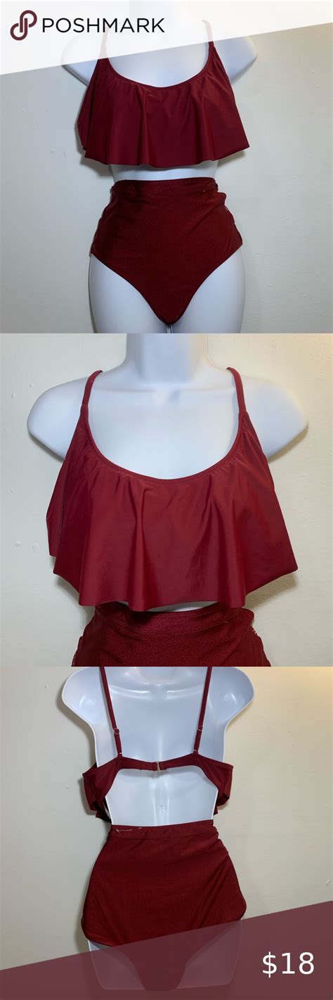 Nwt Two Piece Red Burgundy Swim Suit Size 1x Nwt Two Piece Red Burgundy